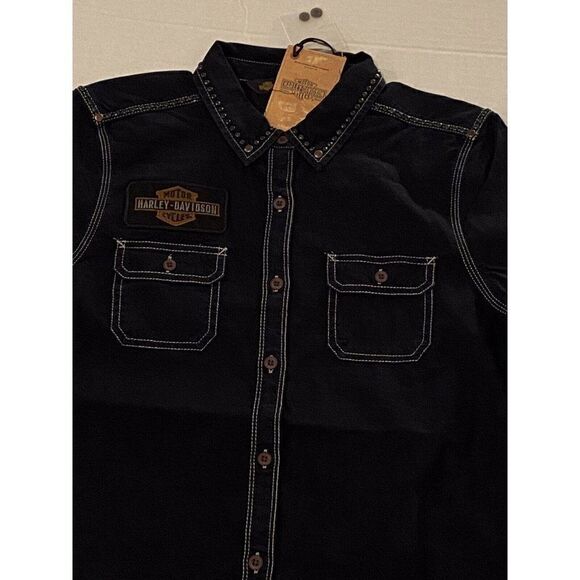 Harley-Davidson Women's Sz S Indigo Denim Studded - Picture 2 of 12
